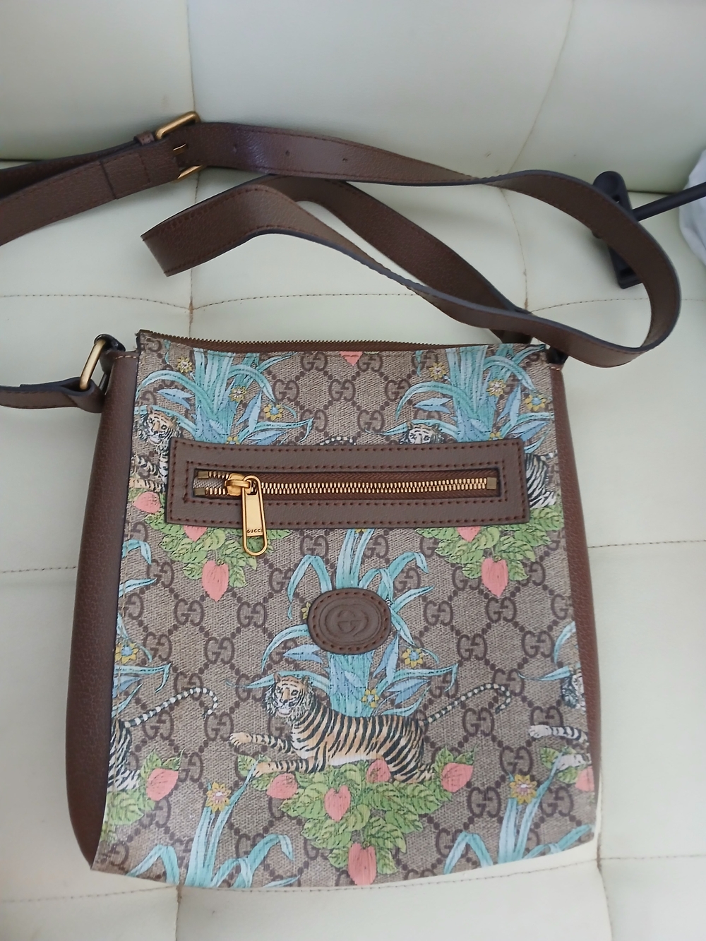 Gucci Brown GG Supreme Floral Tiger Crossbody Bag